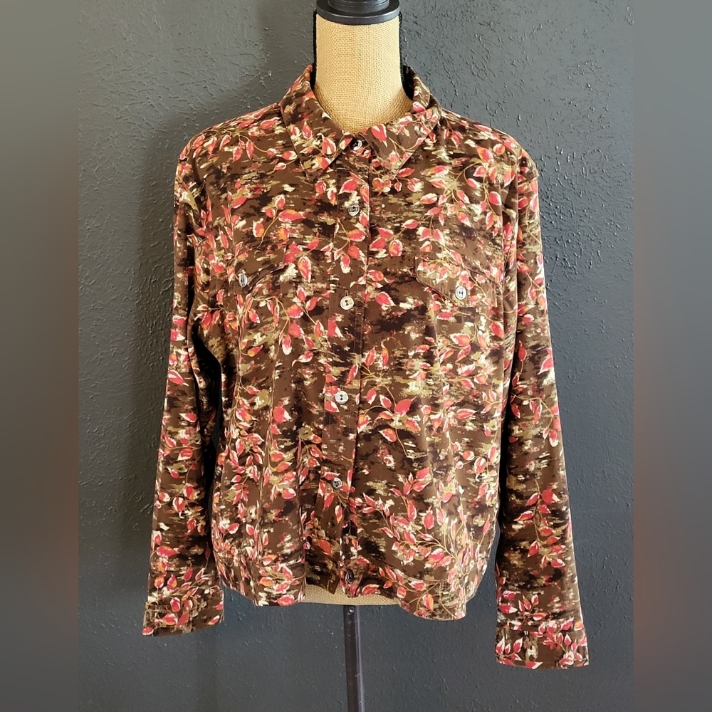 Lemon Grass Studio Xlarge Brown Floral Button-up Blouse